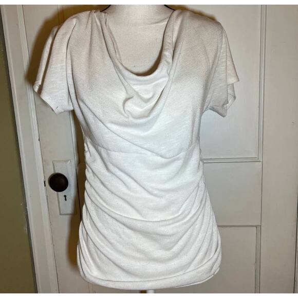 By And By White Cowl Neck Ruched Siding Lace Back T-Shirt Blouse Size Large - Picture 1 of 10